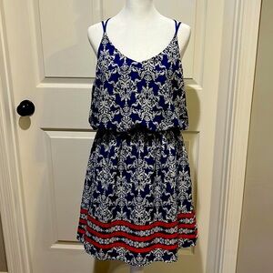 Super cute navy and red cocktail dress.